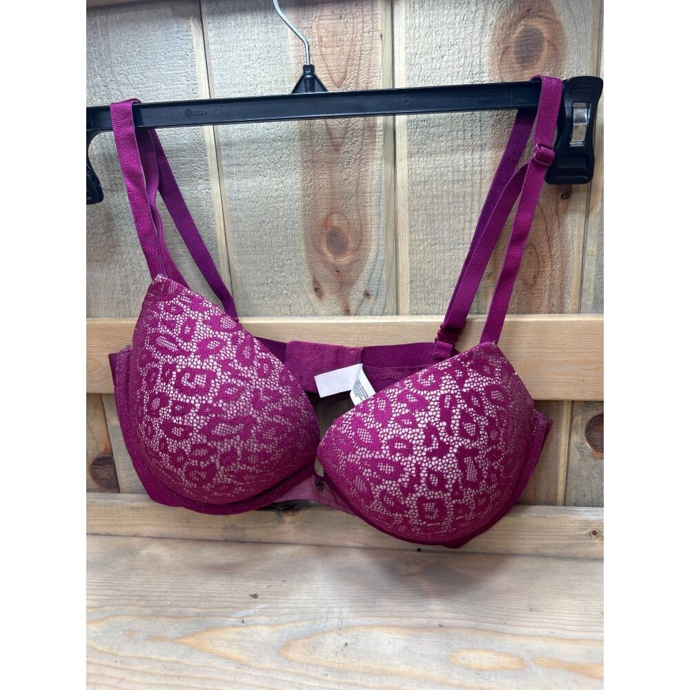 Victorias Secret 34DD Plunge Bra Lace & Satin Magenta
